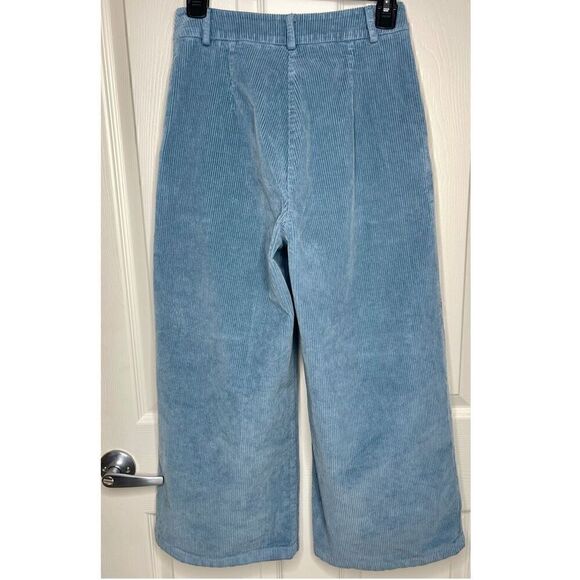 Le Streghe High Waist Wide Leg Corduroy Cropped Pants (Light Blue) - Small - Picture 4 of 12